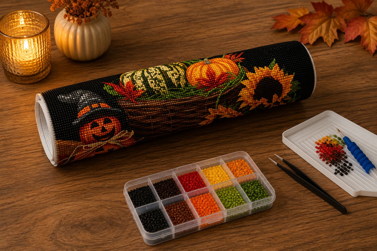 Rolled canvas and full supplies for the harvest kit, including diamond trays, applicator pen, and tweezers | Azurra Shop