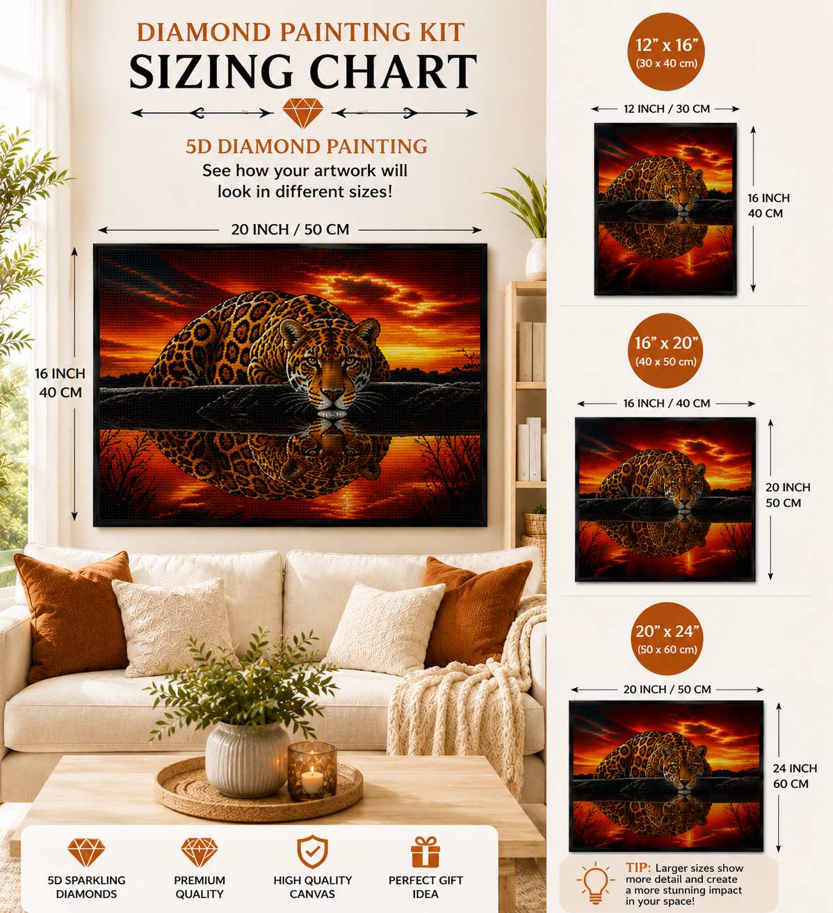Jaguar Crouched at Fiery Sunset Diamond Painting Kit