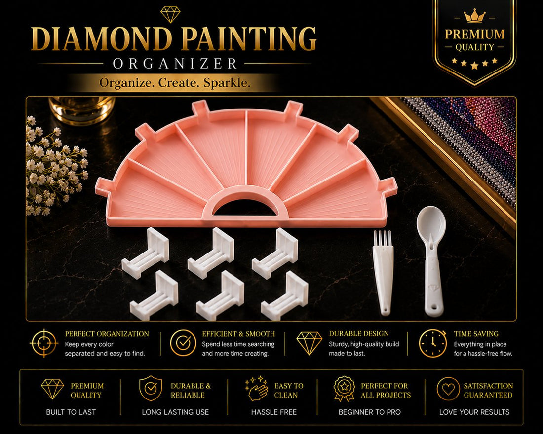 Pink diamond painting organizer tray with pens and spoon tool