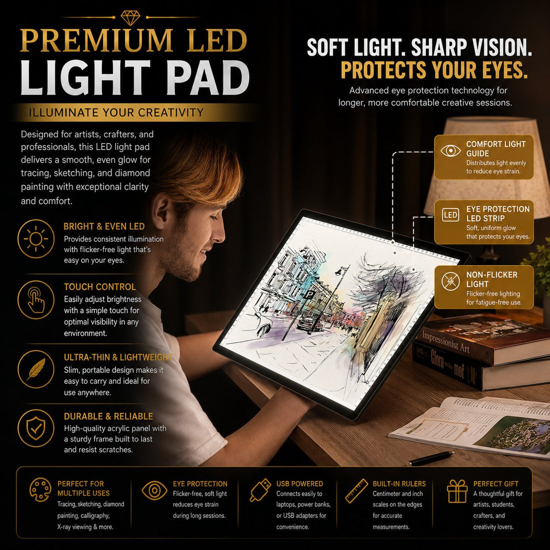 Man using the A3 LED light pad&