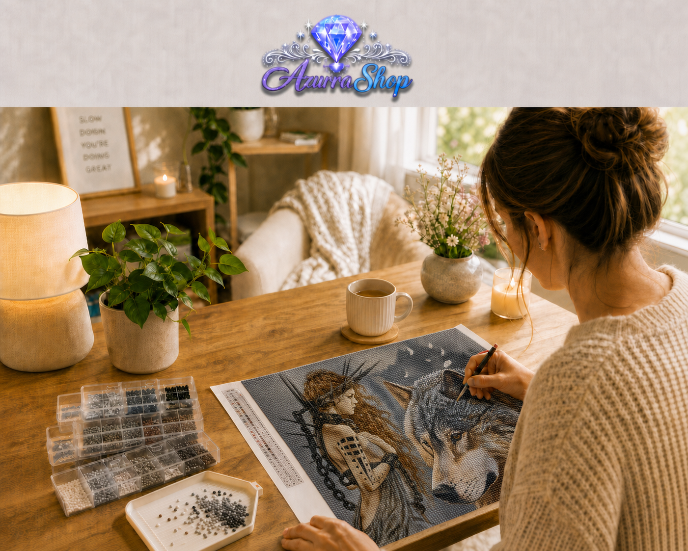 Wolf & Maiden Crescent Diamond Painting Kit
