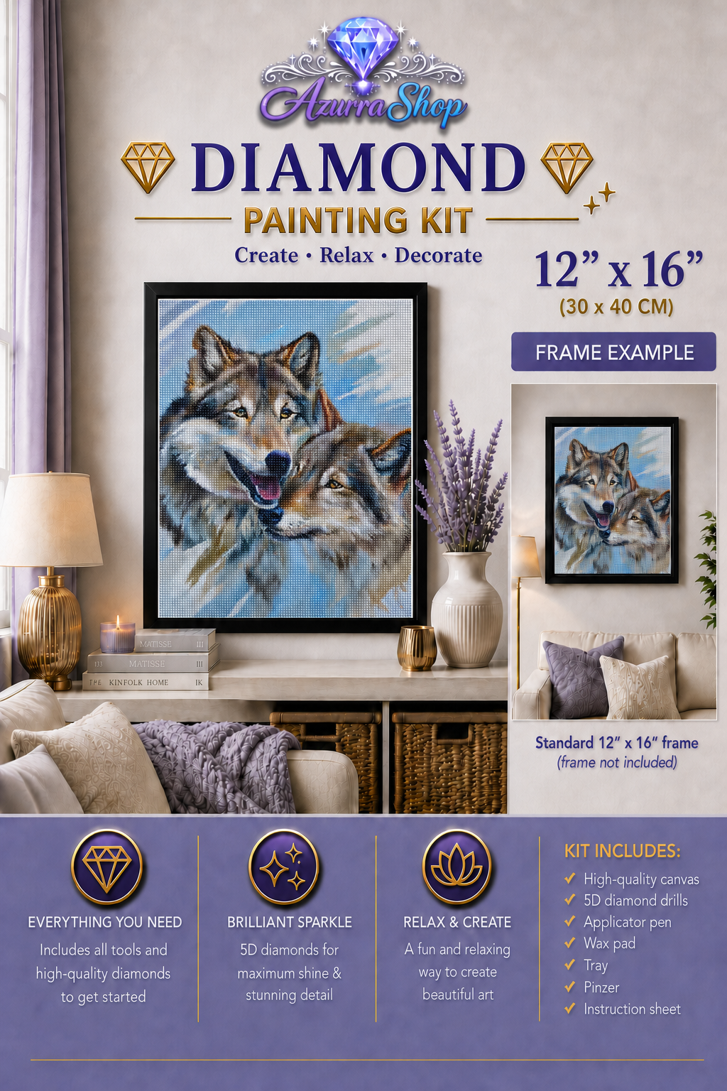 Wolf Mates Winter Nuzzle Diamond Painting Kit