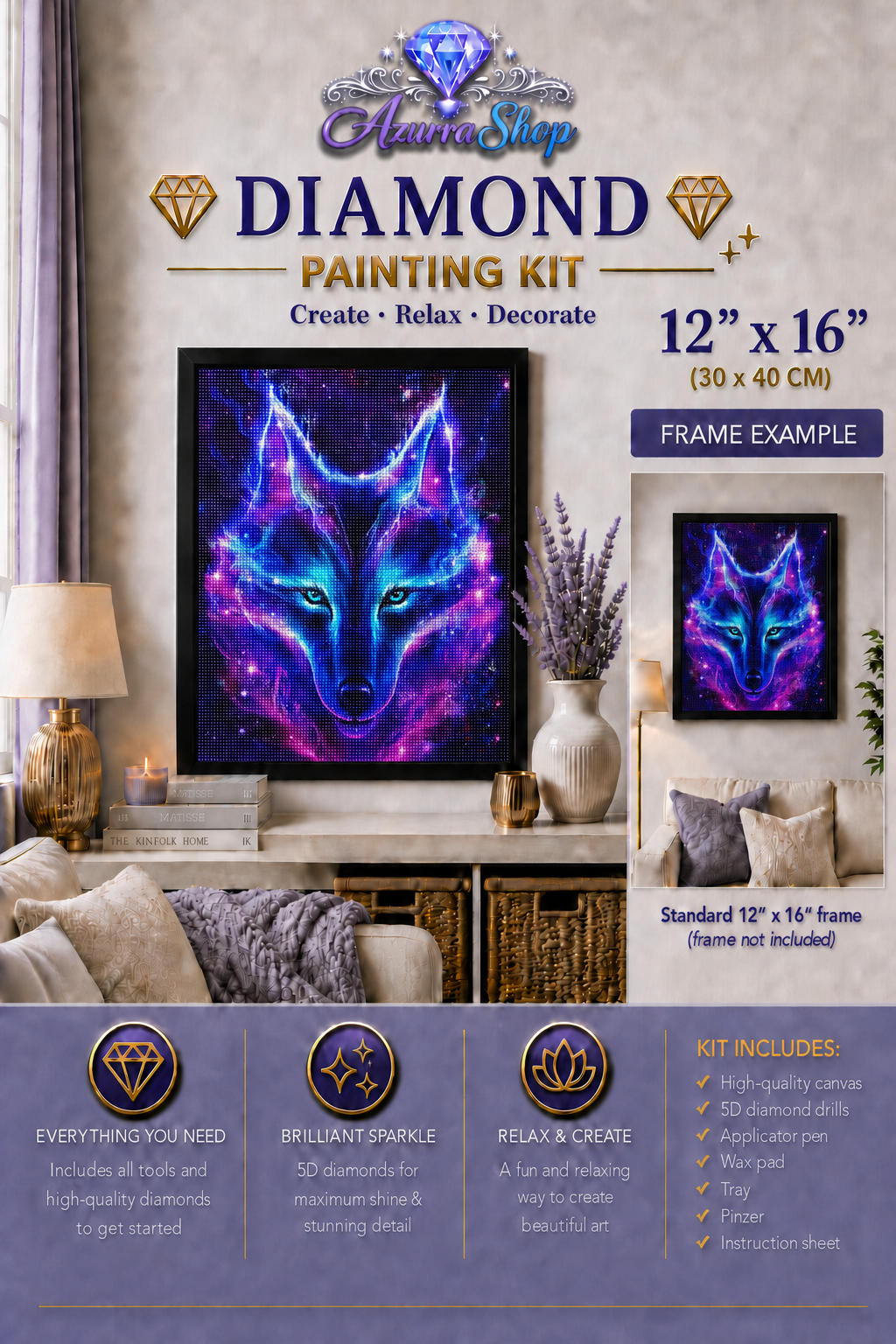 Neon Wolf Spirit Diamond Painting Kit