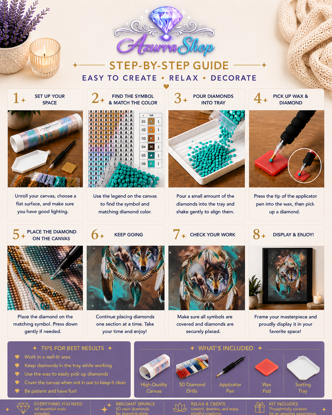 Spirit Wolf Teal Dreamcatcher Diamond Painting Kit