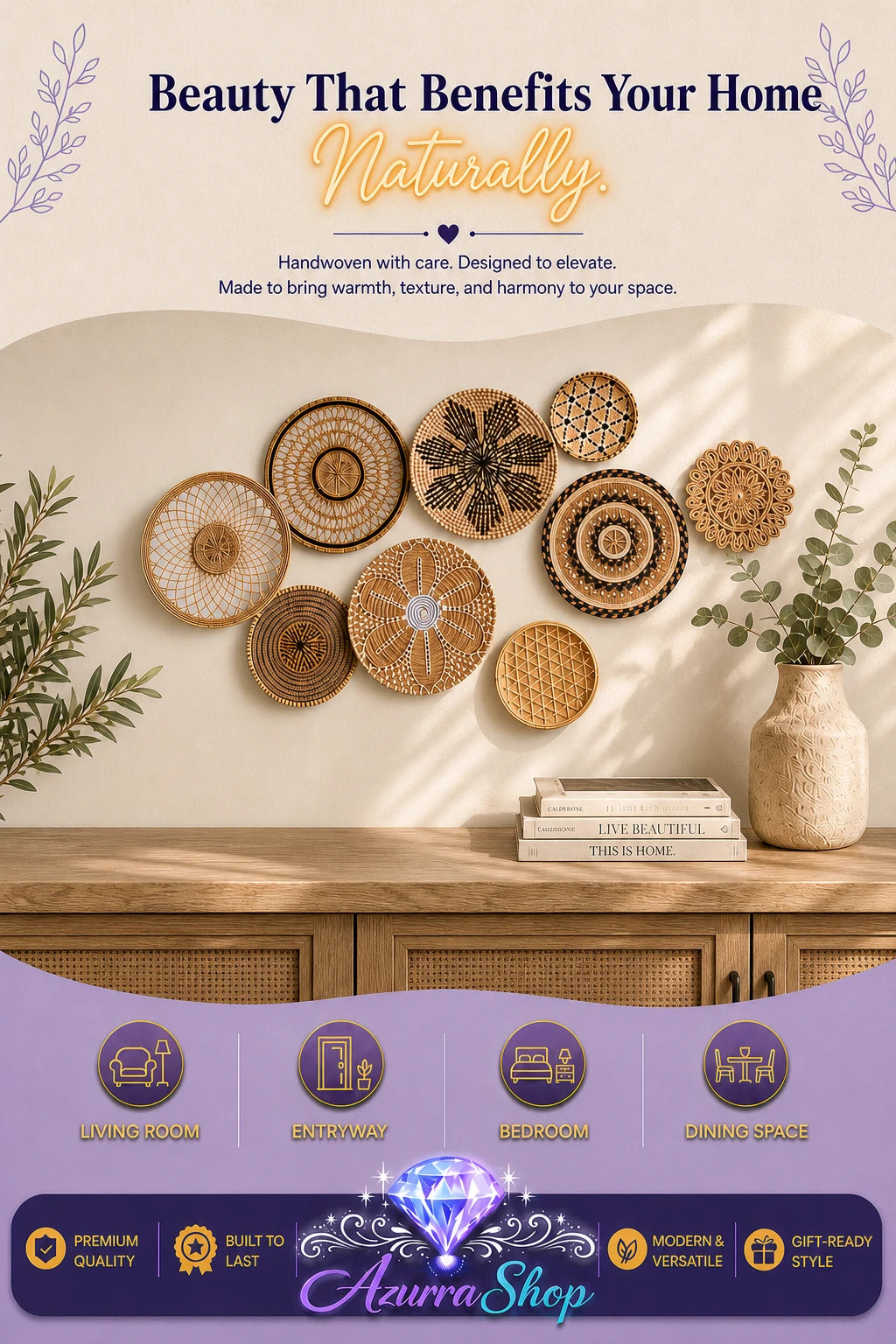 Timeless Woven Basket Wall Set, 9 Pieces