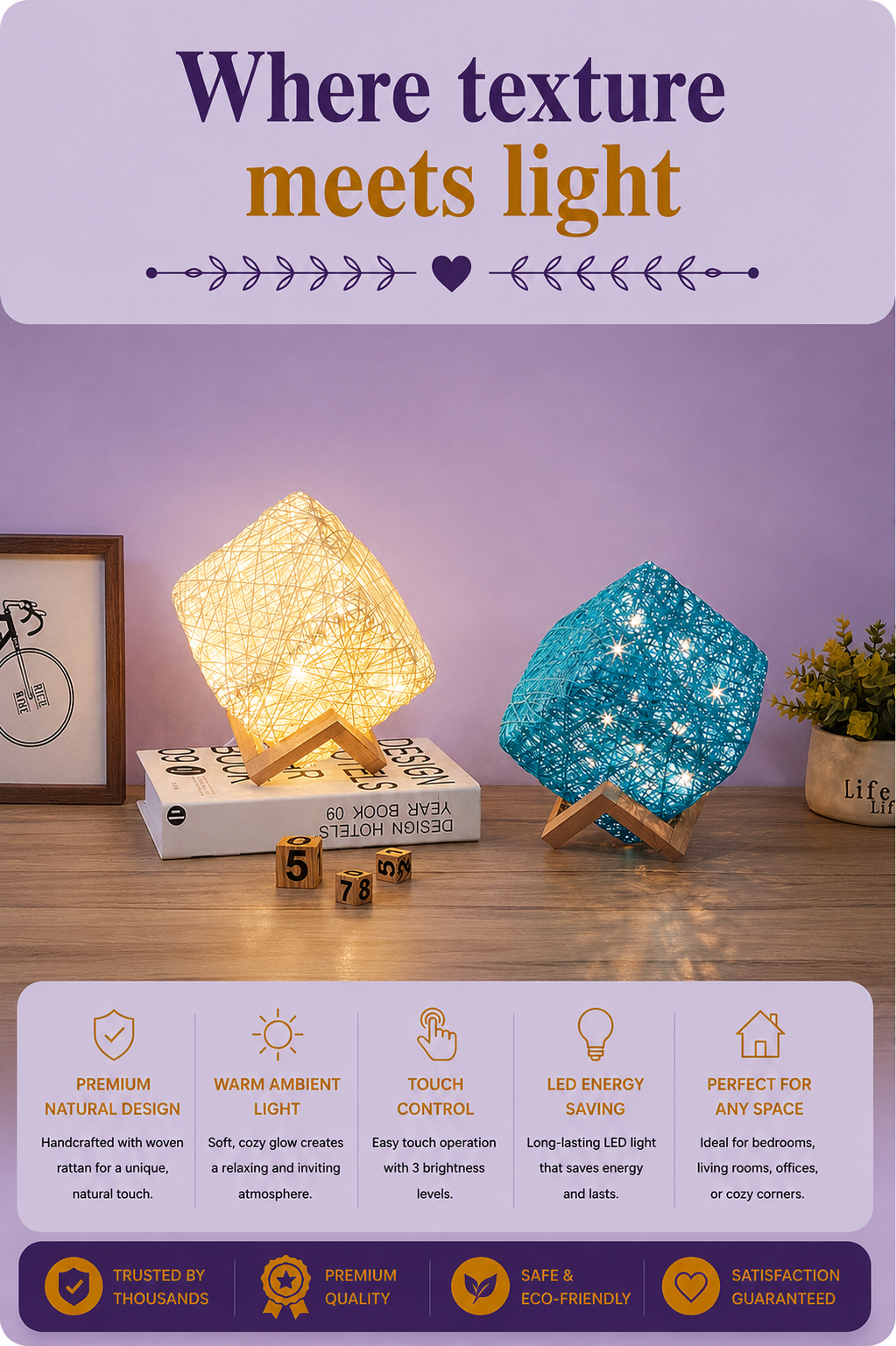Hand-Knit Rattan LED Desk Lamp