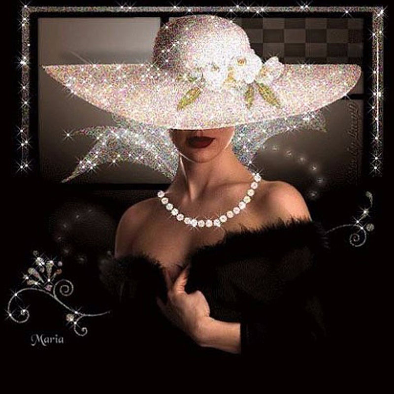 Woman in Black Dress & White Hat Diamond Art Painting Kit
