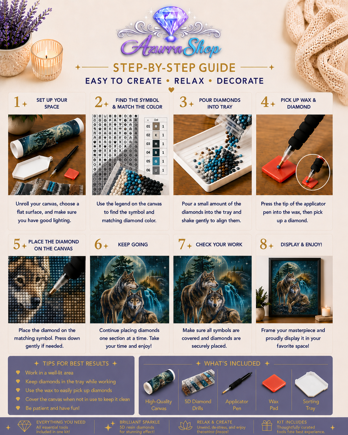 Wolf Pair Moonlit Waterfall Diamond Painting Kit