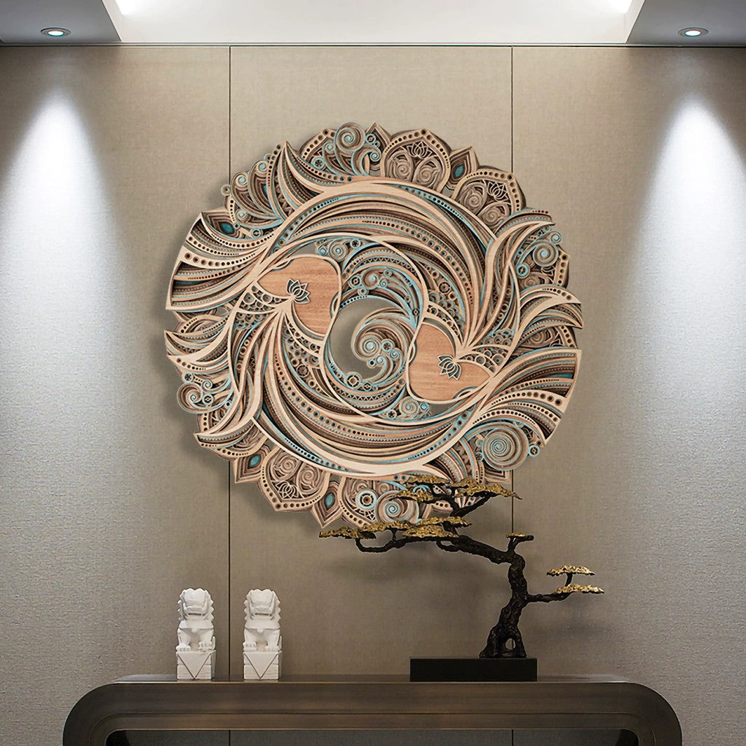 Chinese-style Round Wood Wall Art Painting
