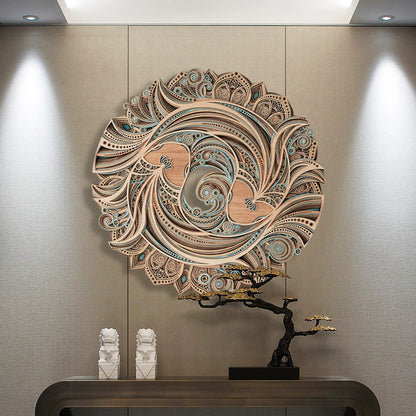 Chinese-style Round Wood Wall Art Painting