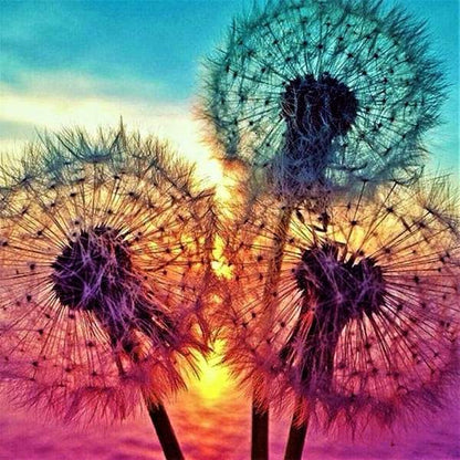 Dandelion Diamond Painting - 5D DIY Round Drill Kit 12" x 12" Full Diamond Coverage | Azurra Shop