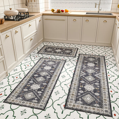 Boho Kitchen Rug Set — 3 Piece Faux Wool with Runner