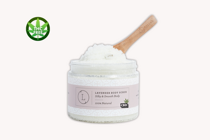Lavender CBD Body Salt Scrub — 9oz, 25mg CBD isolate, lavender essential oil, avocado/shea butter/sea salt, THC-free, wooden spoon &amp; cotton bag — Azurra Shop