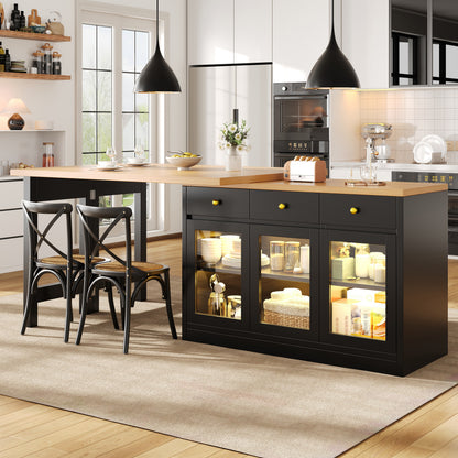 Extendable Kitchen Island with RGB LED Lights — Black
