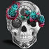 Gothic clock sugar skull diamond painting kit — teal roses, red borders, Day of the Dead design, full drill DIY art — Azurra Shop