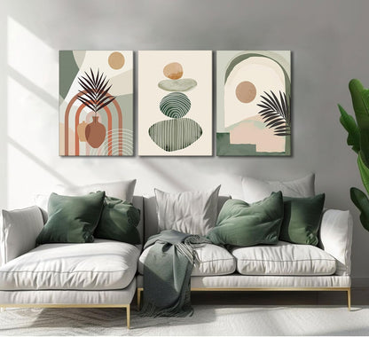 Boho Canvas Wall Art Set — 3 Pieces, Framed