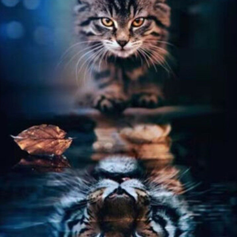 Cat and Tiger Reflection 5D diamond painting kit full drill DIY art Azurra Shop
