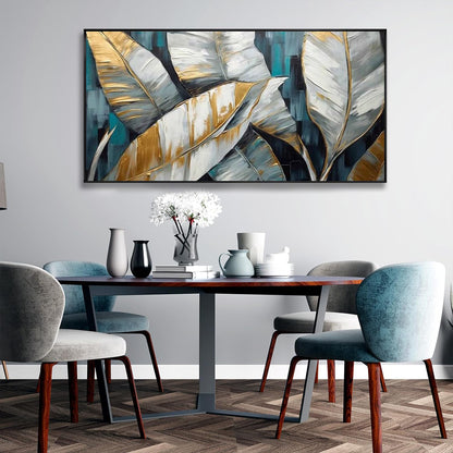 Handmade Abstract Oil Painting — Golden Green Banana Leaves