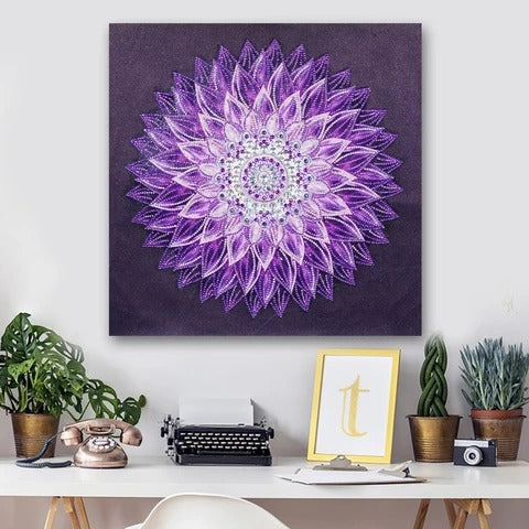 Purple mandala diamond painting kit – 12x12" and 16x16" geometric art by Azurra Shop