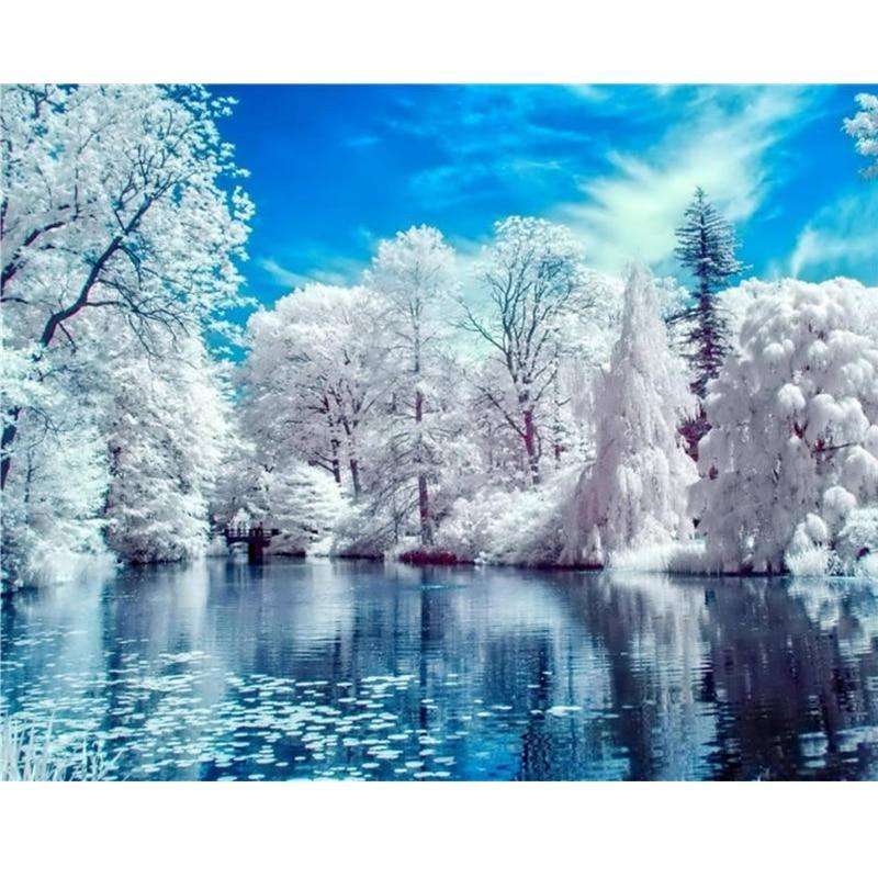 Winter landscape diamond painting kit – [size] serene snow scene nature wall art by Azurra Shop