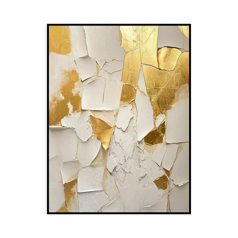 Handmade Abstract Oil Painting — Golden &amp; White Texture