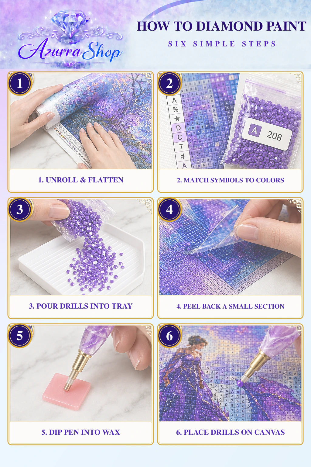 Diamond painting steps for Her Reflection Has Wings — Azurra Shop