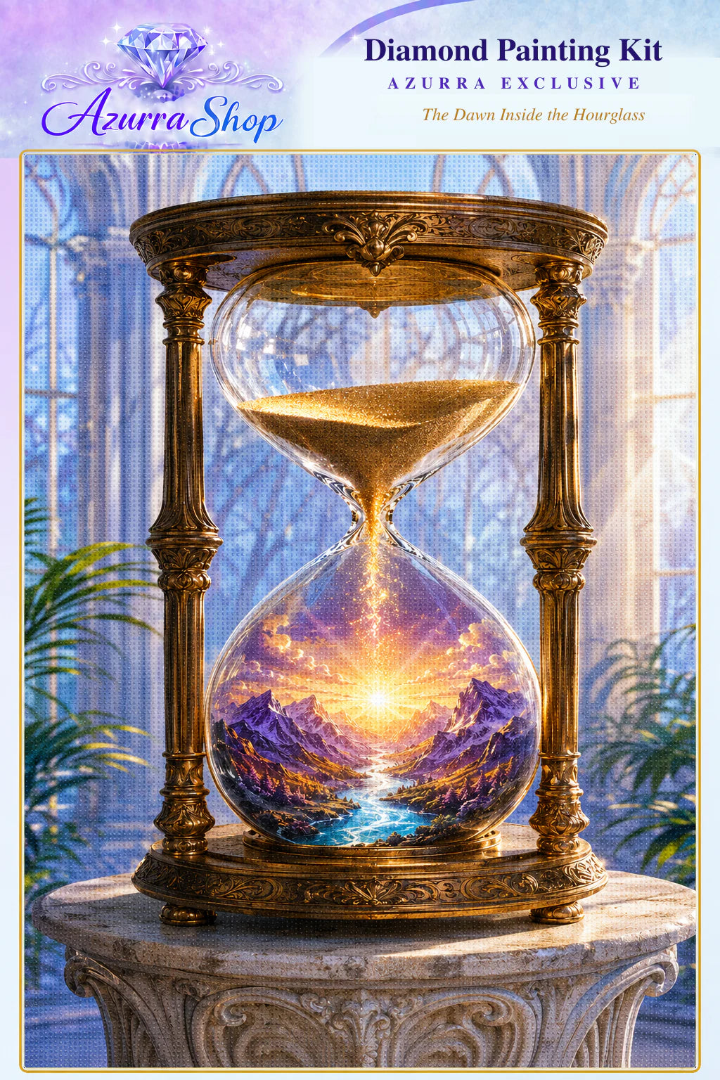 The Dawn Inside the Hourglass Azurra Exclusive 5D diamond painting kit hero artwork