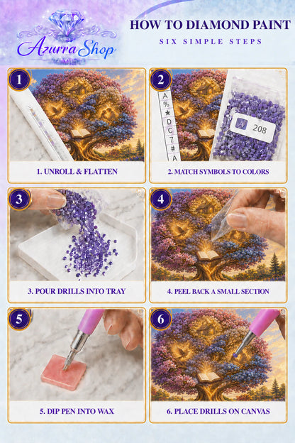 Diamond painting steps for The Tree of Wishes Azurra Exclusive 5D kit
