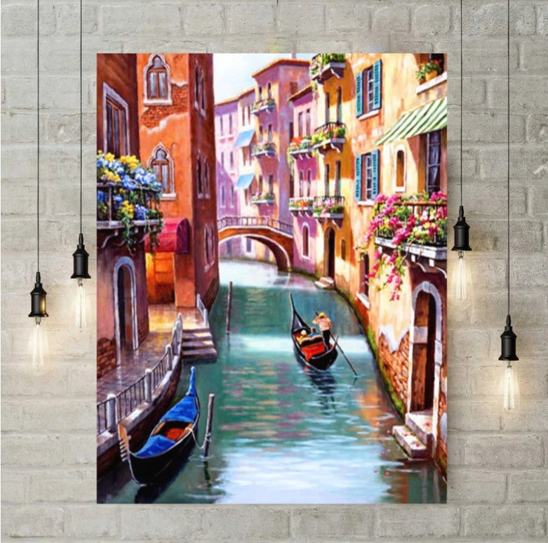 Venice canal gondola diamond painting kit – 8x10" to 20x28" romantic Italian landmark wall art by Azurra Shop