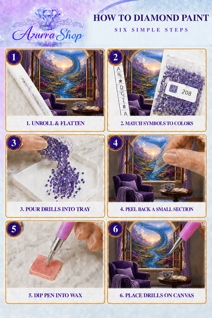 Diamond painting steps for The World Inside the Window Azurra Exclusive 5D kit