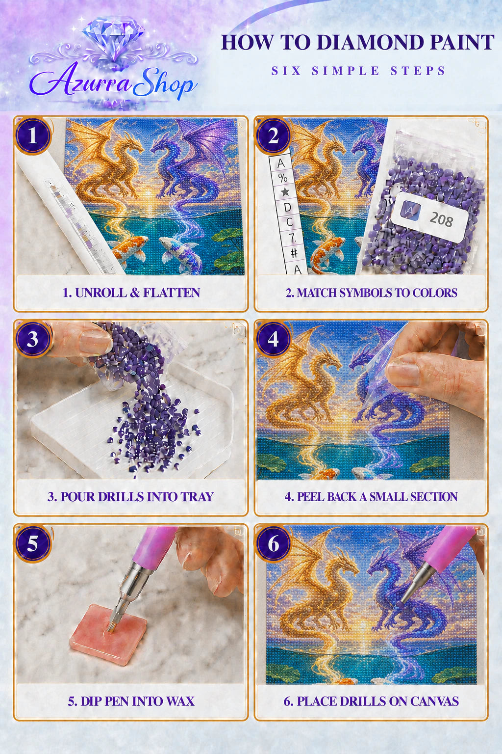 Diamond painting steps for The Light Beneath the Surface Azurra Exclusive 5D kit