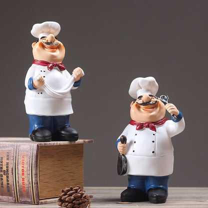 Resin Chef Figurine Kitchen Ornament — American country style, 4 designs (cake/ramen/pot/fruit), natural resin — Azurra Shop