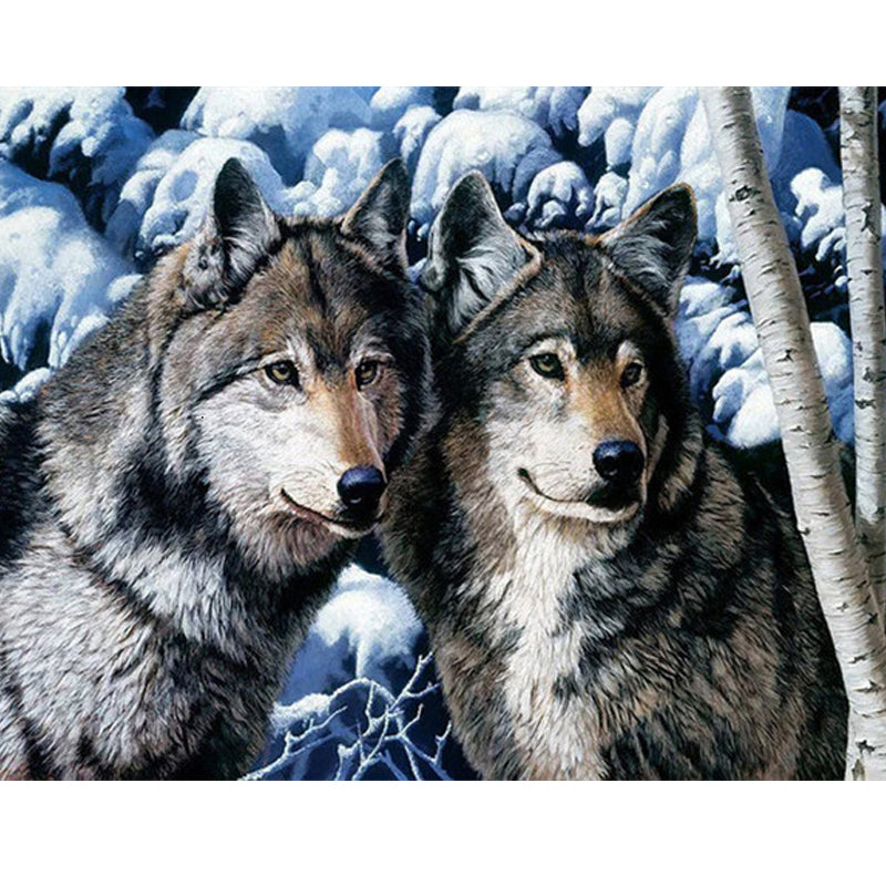 Wolves in Winter 5D diamond painting kit full drill DIY art by Azurra Shop