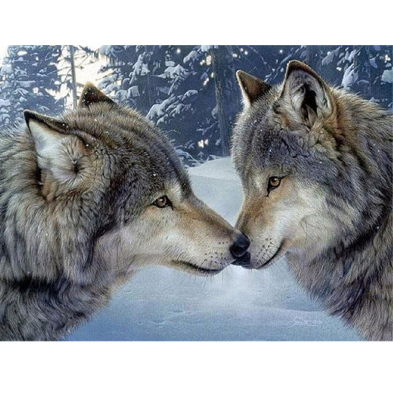 Wolves Nose to Nose 5D diamond painting kit full drill DIY art by Azurra Shop