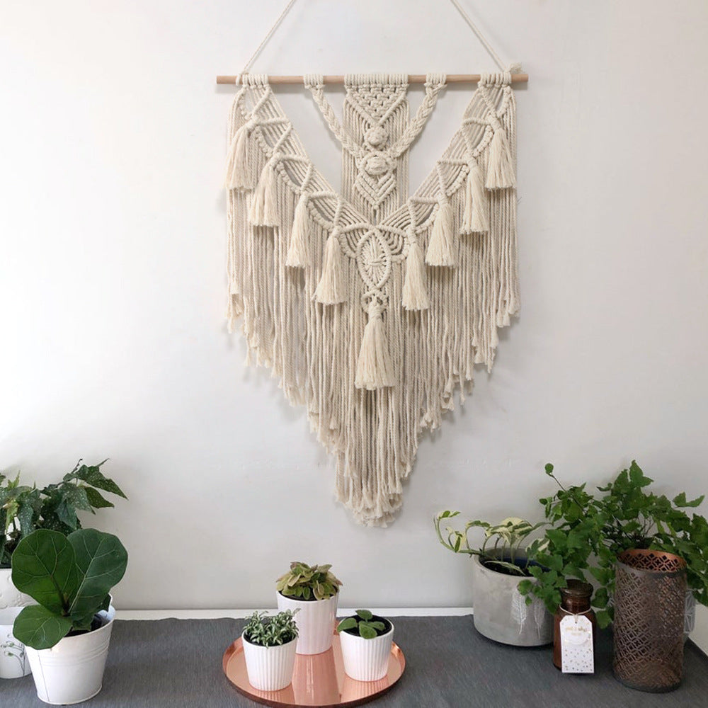 Hand-woven Macrame Wall Hanging Tapestry — beige cotton, 22x28", bohemian minimalist boho decor — Azurra Shop