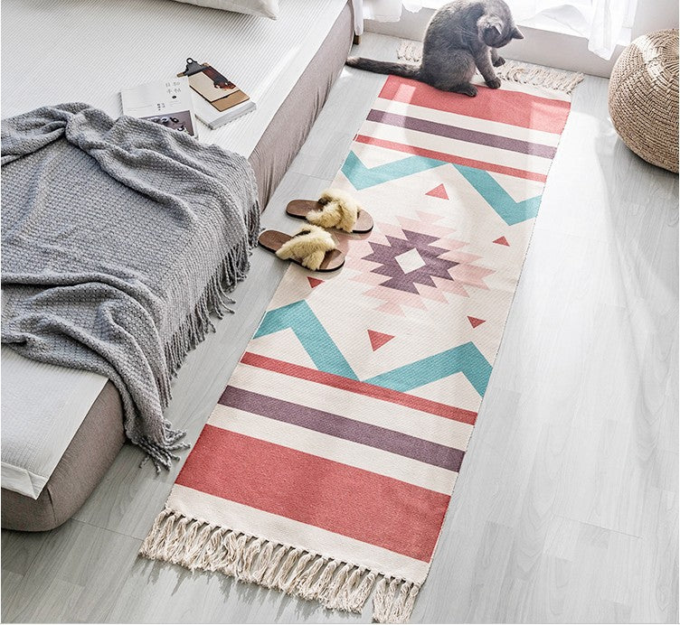Hand Woven Cotton Linen Bohemian Rug — geometric landscape pattern, machine washable, available in 3 sizes and 3 styles — Azurra Shop