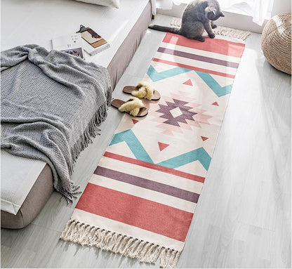 Hand Woven Cotton Linen Bohemian Rug — geometric landscape pattern, machine washable, available in 3 sizes and 3 styles — Azurra Shop