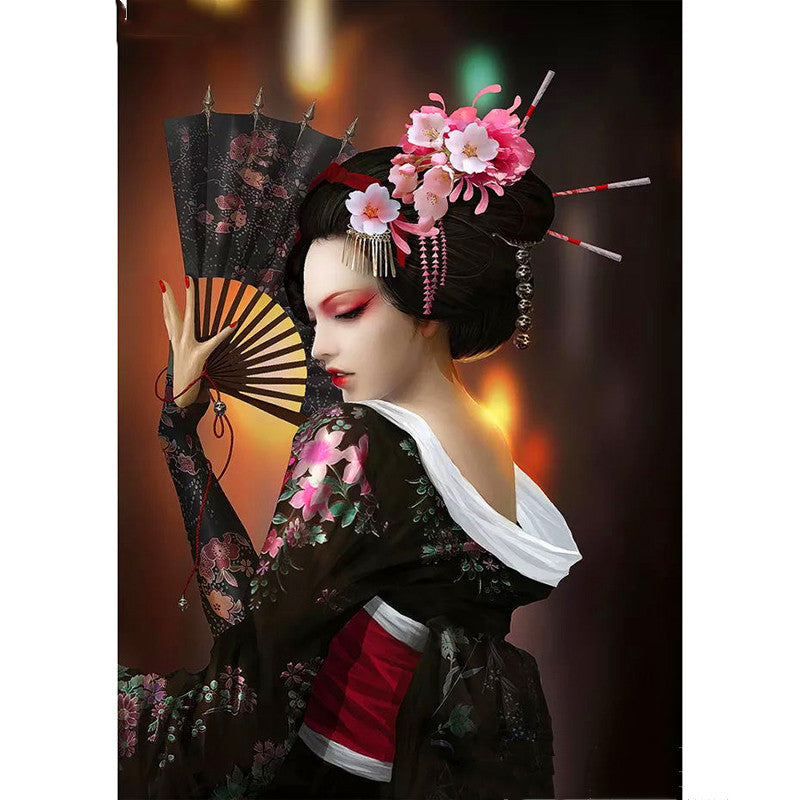 Japanese geisha diamond painting kit – 12x16" to 32x47" round or square drill elegant cultural wall art by Azurra Shop