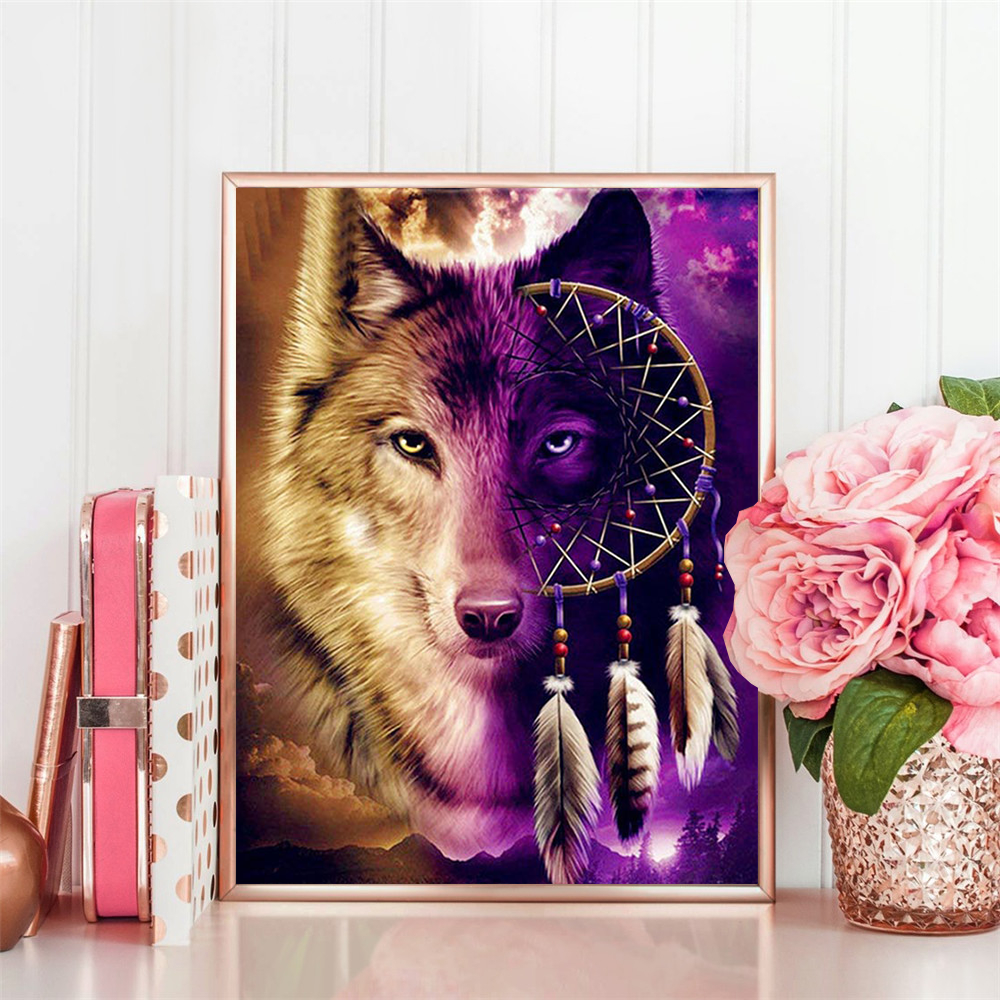Wolf diamond painting kit – 8x12" to 24x32" round or square drill wildlife art by Azurra Shop