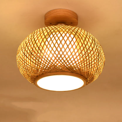 Hand-Woven Wood Ceiling Lamp