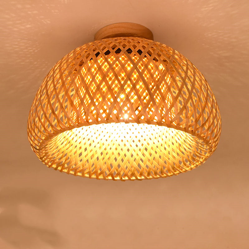 Hand-Woven Wood Ceiling Lamp — natural wood &amp; PVC, boho pendant light, 3 sizes, with or without bulb — Azurra Shop