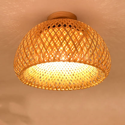 Hand-Woven Wood Ceiling Lamp — natural wood &amp; PVC, boho pendant light, 3 sizes, with or without bulb — Azurra Shop