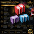 Stacked diamond painting tray organizers in red, purple, and blue