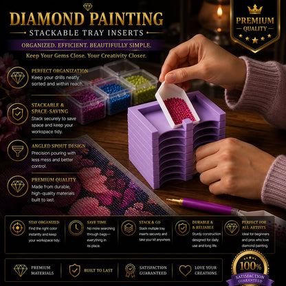 Filling a tray organizer slot with diamonds by hand