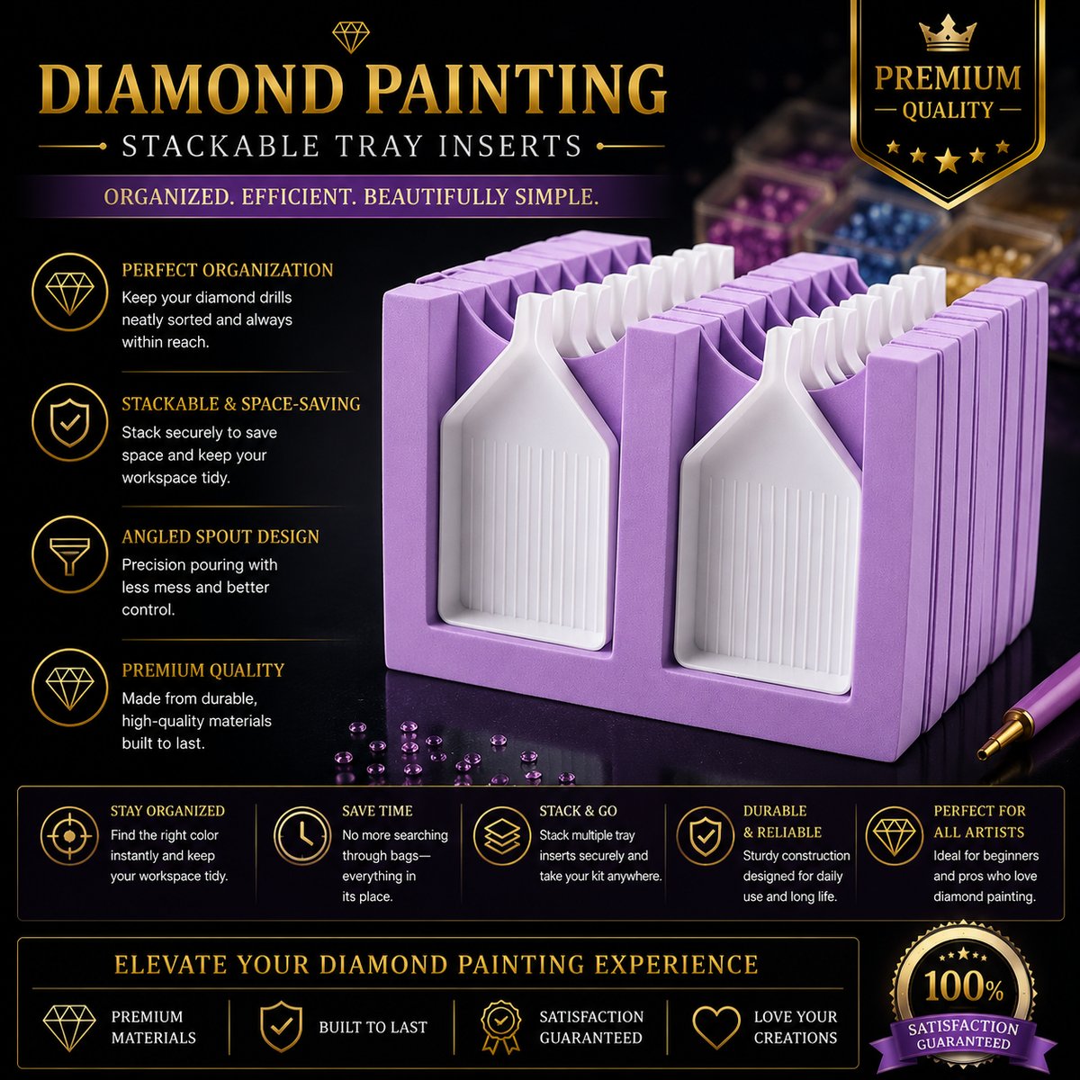 Close up of the purple tray organizer&
