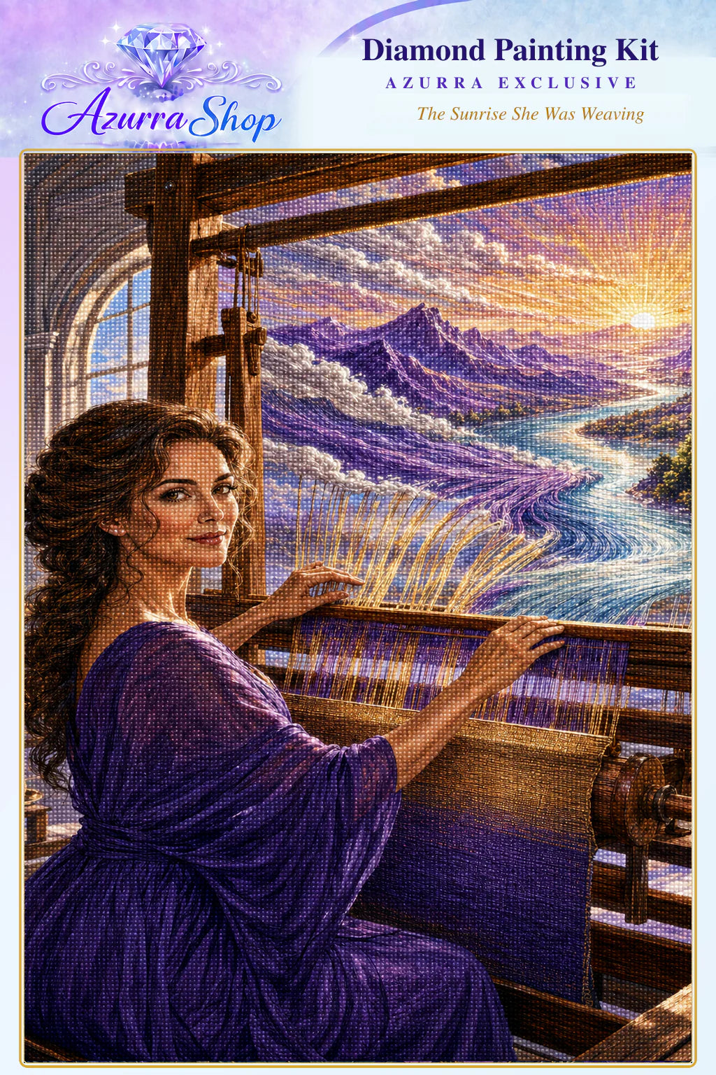 The Sunrise She Was Weaving Azurra Exclusive 5D diamond painting kit hero artwork