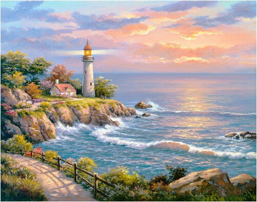 Seaside Lighthouse Diamond Painting - 5D DIY Magic Cube Resin Kit 14"x10" | Azurra Shop