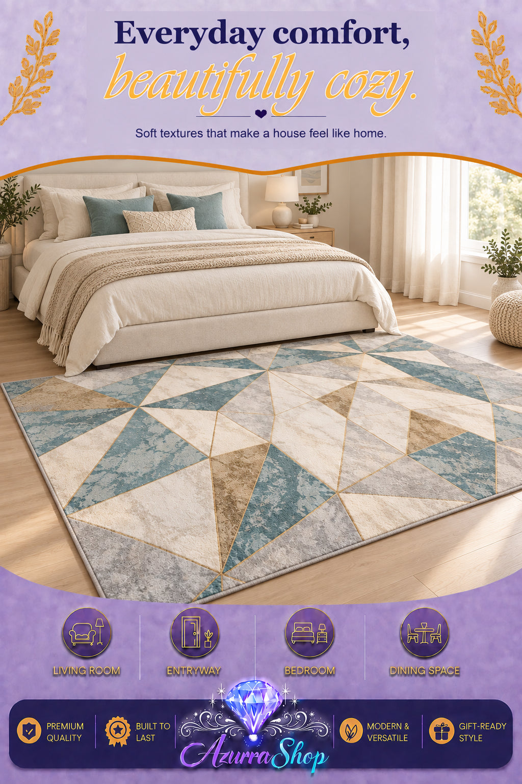 3D Light Luxury Style Floor Mat — Bedroom Bedside Carpet