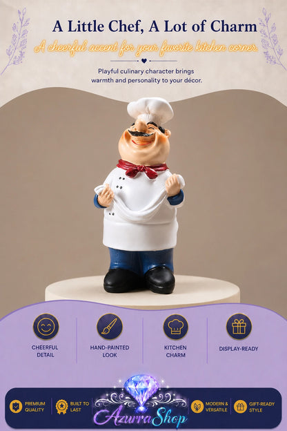 Hand-painted resin chef figurine (style B), holding a bowl of ramen, wearing a white coat, hat, and red bow tie, on a display pedestal