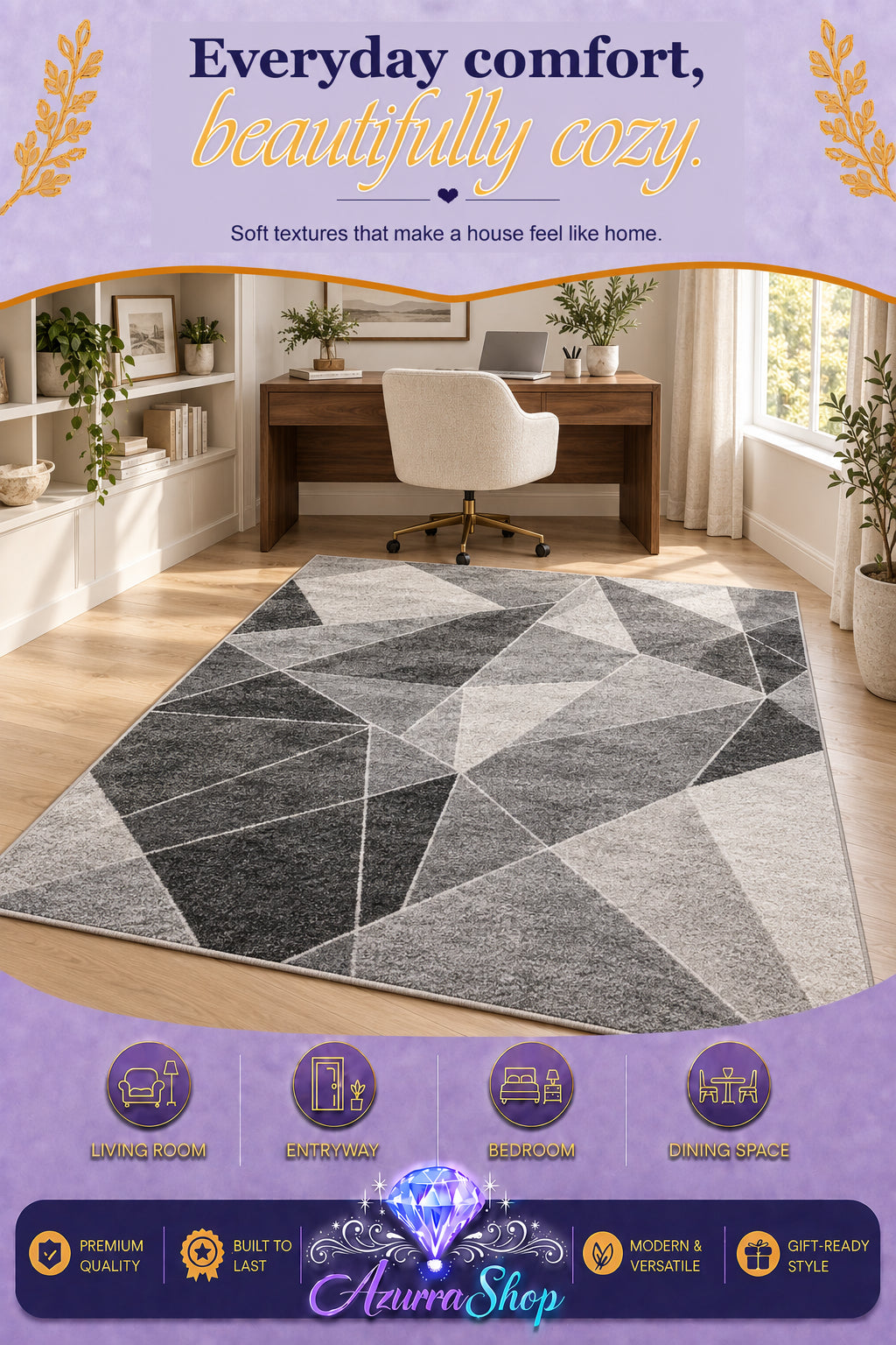 3D Light Luxury Style Floor Mat — Bedroom Bedside Carpet